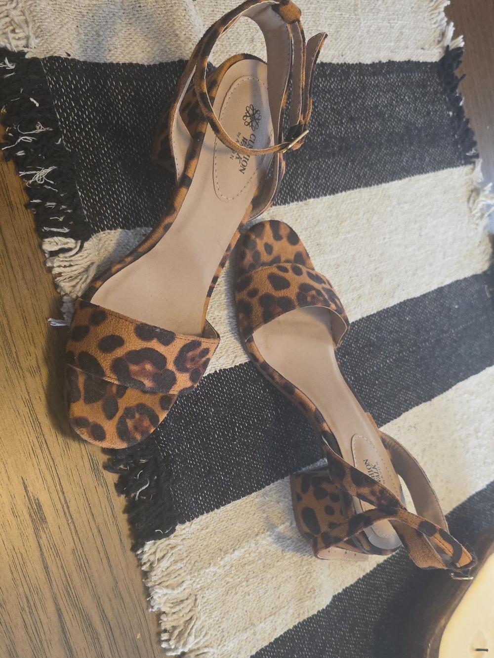 Avon Leopard-Print Ankle Strap Sandals in Brown and Black